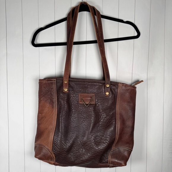 Myra Bag Cotton Carve/Leather Shoulder Bag Brown Western Boho Fashion Sq. Purse - Picture 12 of 12